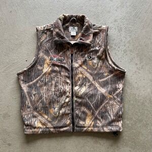 Vintage 90s Mossy Oak Camo Realtree Vest Size XL Brown Fleece Full Zip Jacket